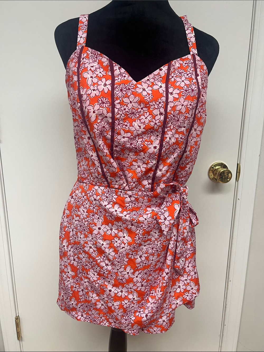 Floral Red & Pink Tie-Waist Romper Sundress